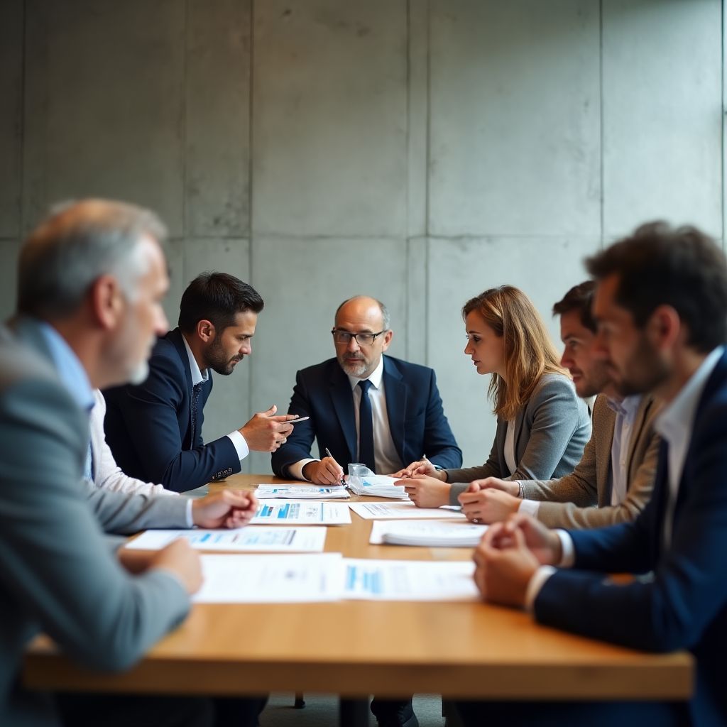 Equipo de expertos financieros discutiendo estrategias.